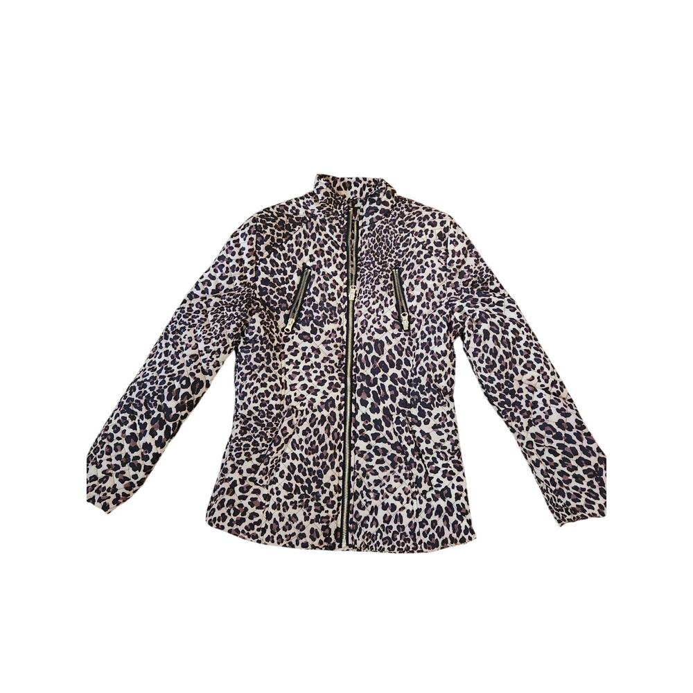 SO Girls Leopard Print Puffer Jacket Size 10/12 Quilted Zip Coat